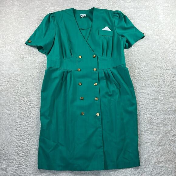 Vintage 80s VLP Plus teal button down power suit dress, size 24 - Picture 3 of 11